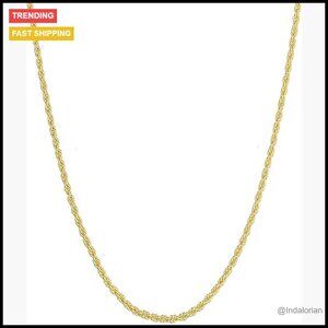 14k Yellow Gold Solid Rope Chain Necklace with Lobster Clasp
